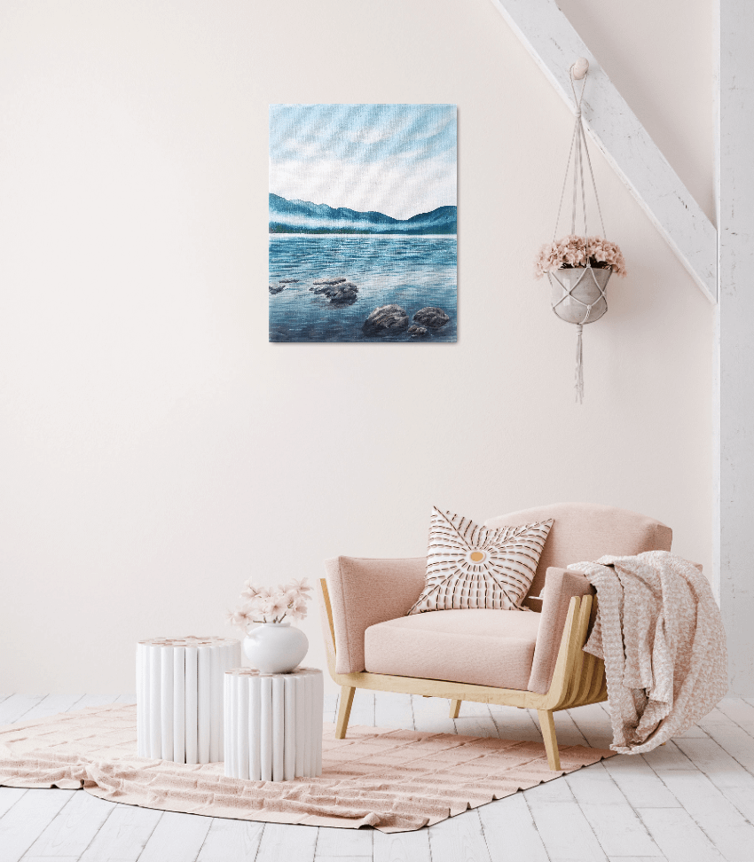 artwork handpainted blue lake