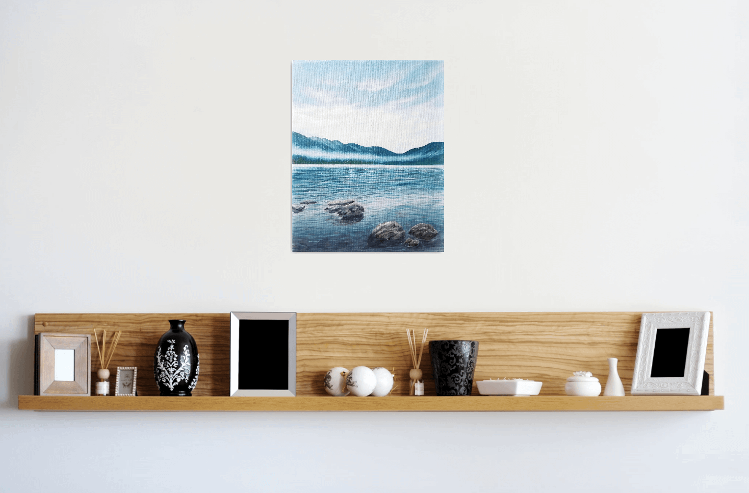 cloudy lake hand painted artwork