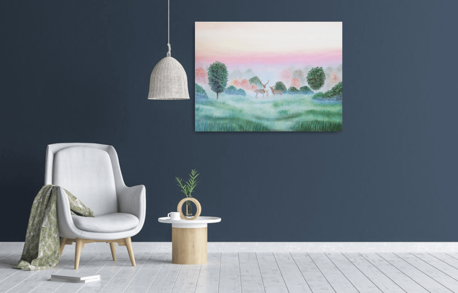 misty landscape deer stag painting