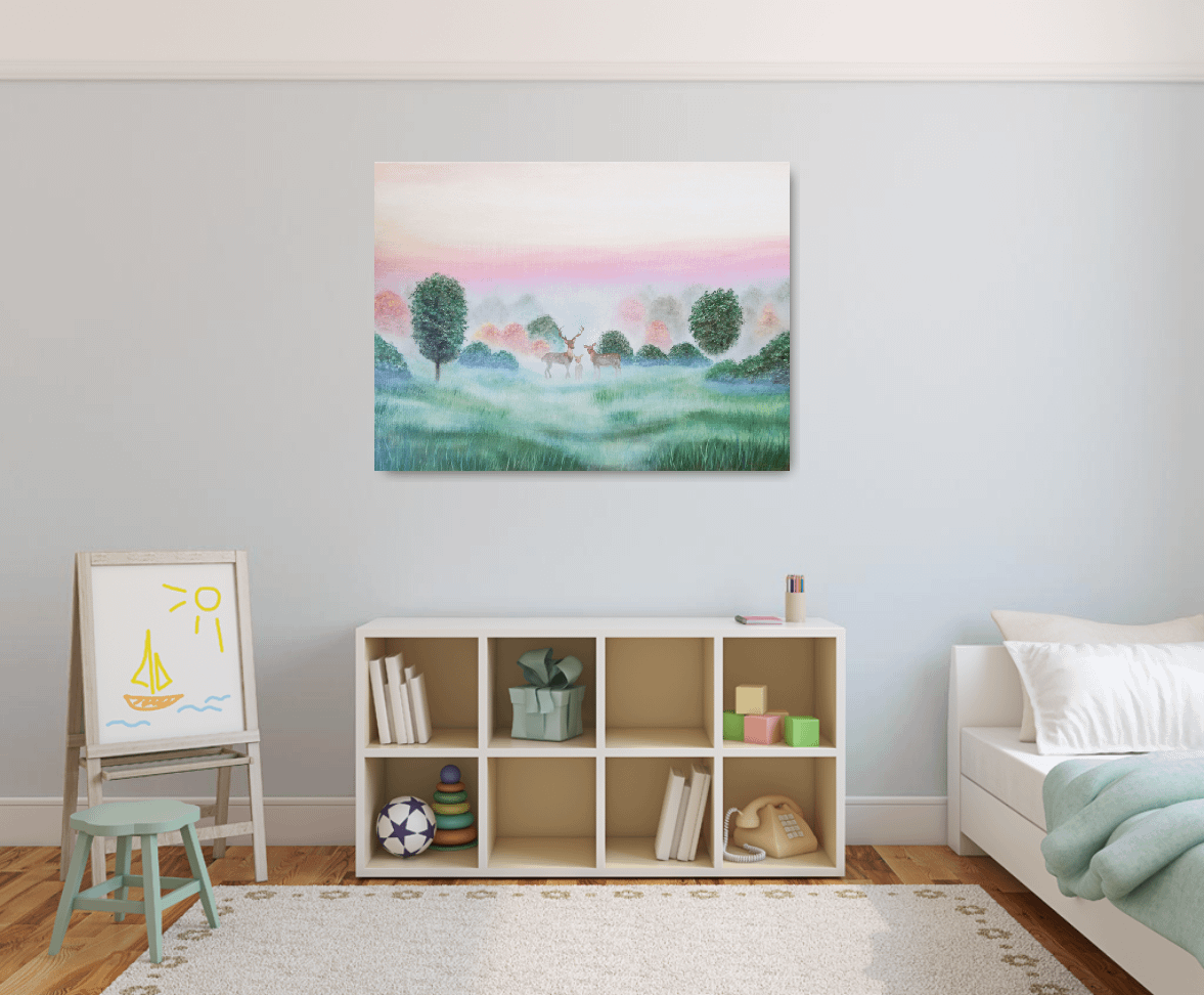 Deer family – original landscape painting