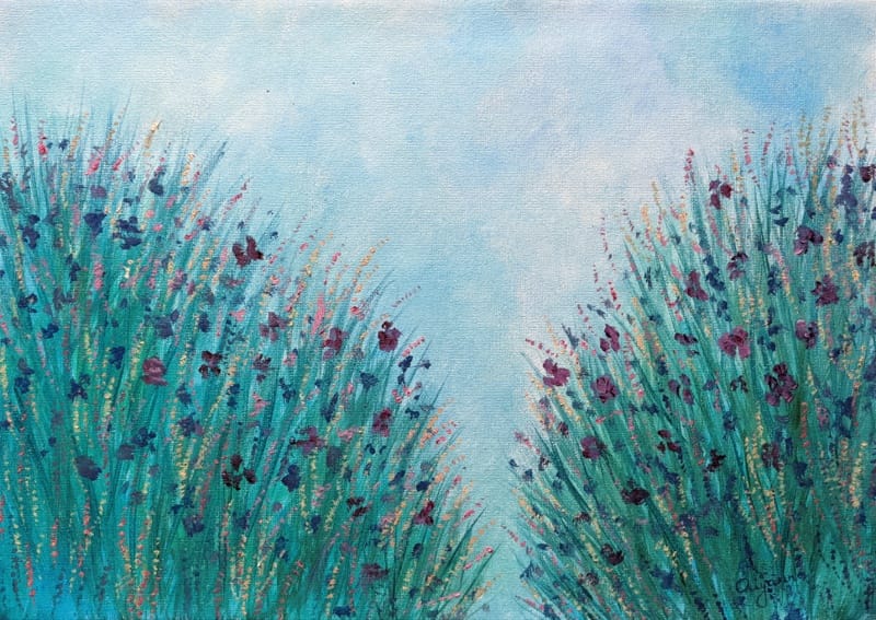 Moonlit wildflower meadow painting by Aiyanna