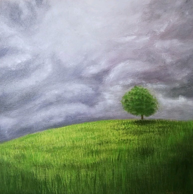 malba louka strom originální obraz na plátně na zeď