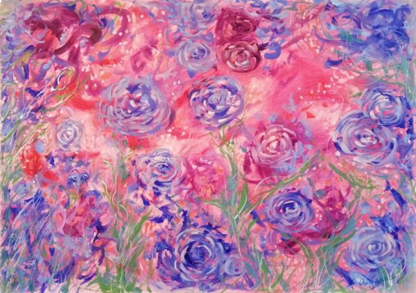 in the moment abstract roses hand-painted painting on canvas