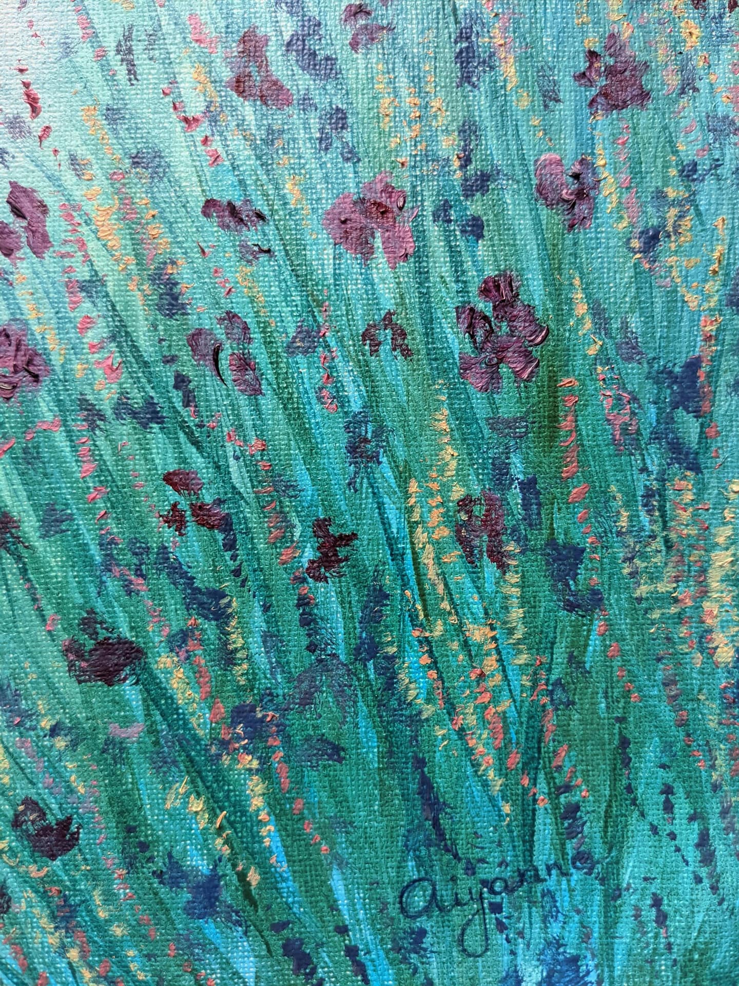 ručně malovaný obraz kytky na louce