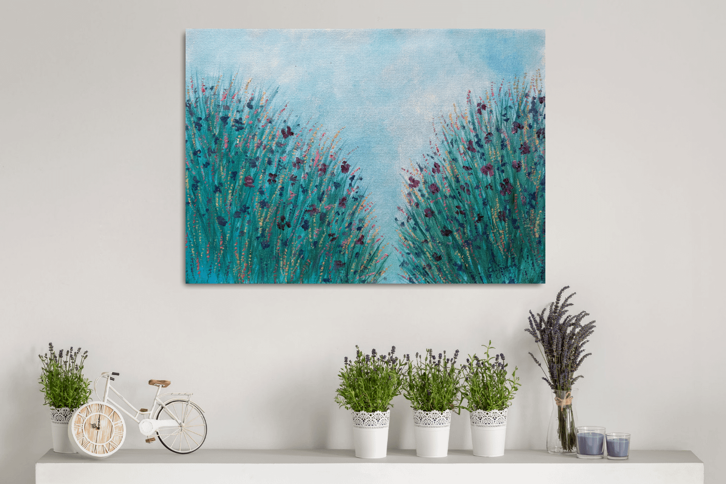Moonlit wildflower meadow floral artwork