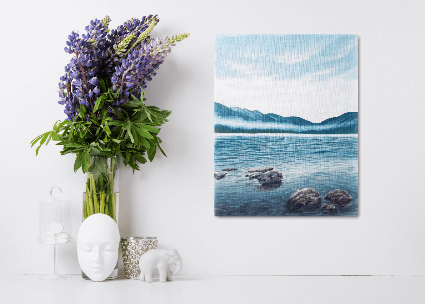 cloudy lake oil painting on canvas