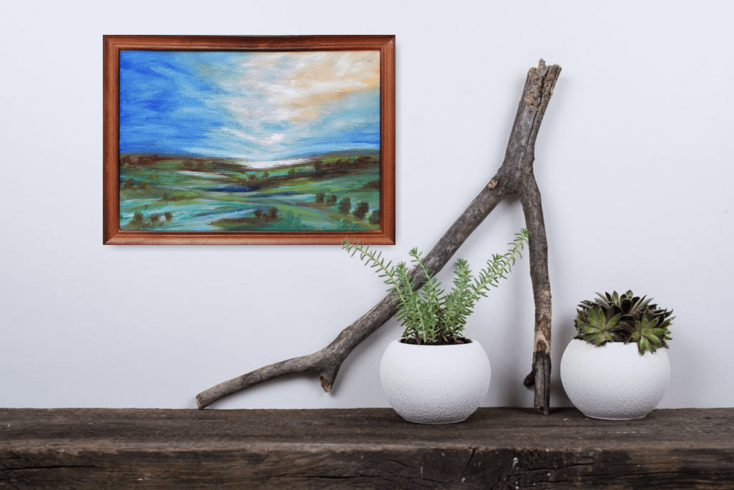 Quiet evening sky - original landscape painting on canvas framed