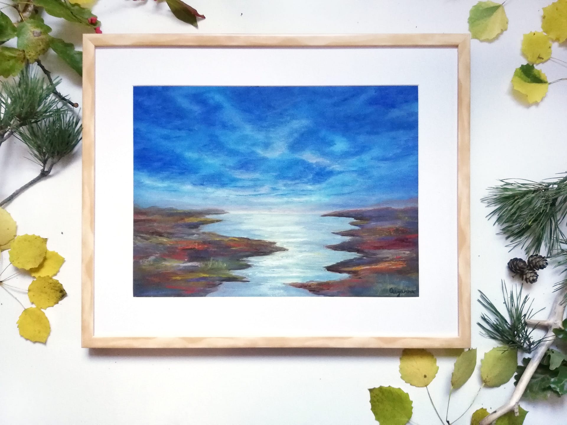 abstract landscape river and sky artwork on canvas