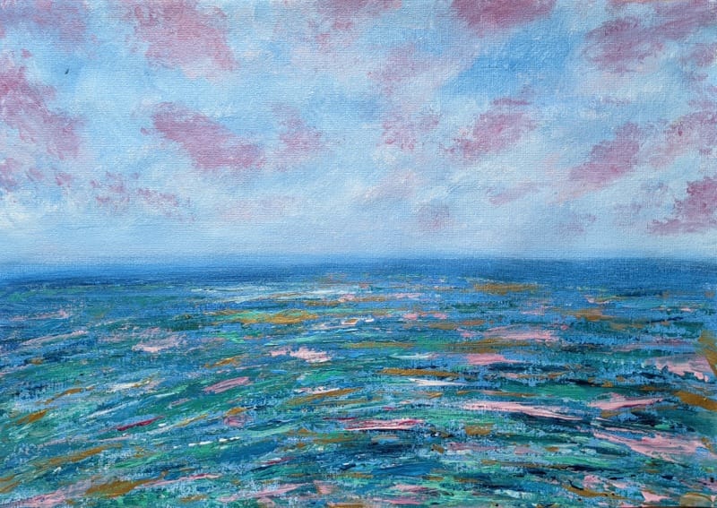 moře vlny západ slunce na plátně