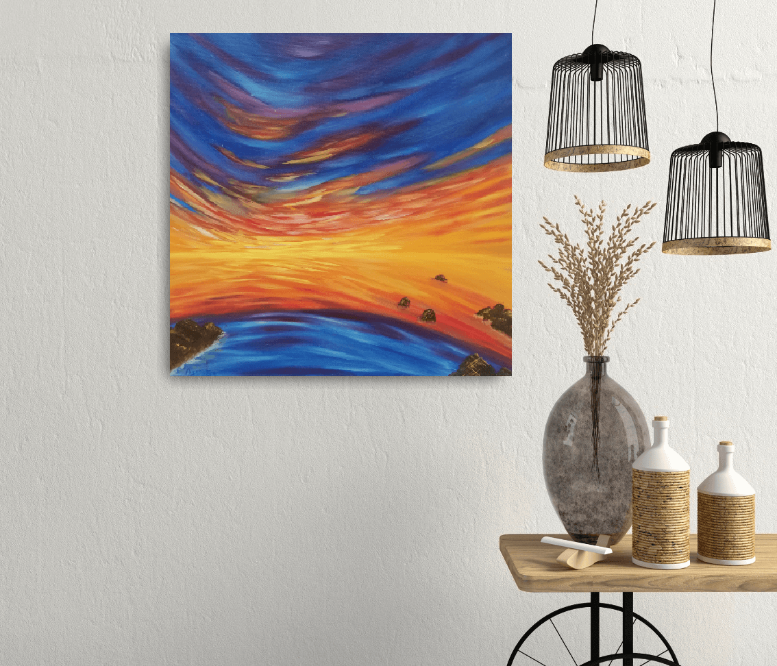 sunset oil painting colorful sunset art